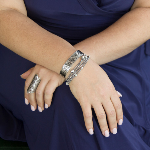 Stylish Medical Alert Bracelet - Silver Stacked Bracelet