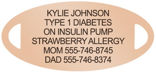 Rose gold medical ID tag with custom laser engraving for little girl