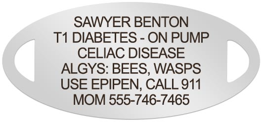 Stainless steel medical ID tag with custom laser engraving for young boy