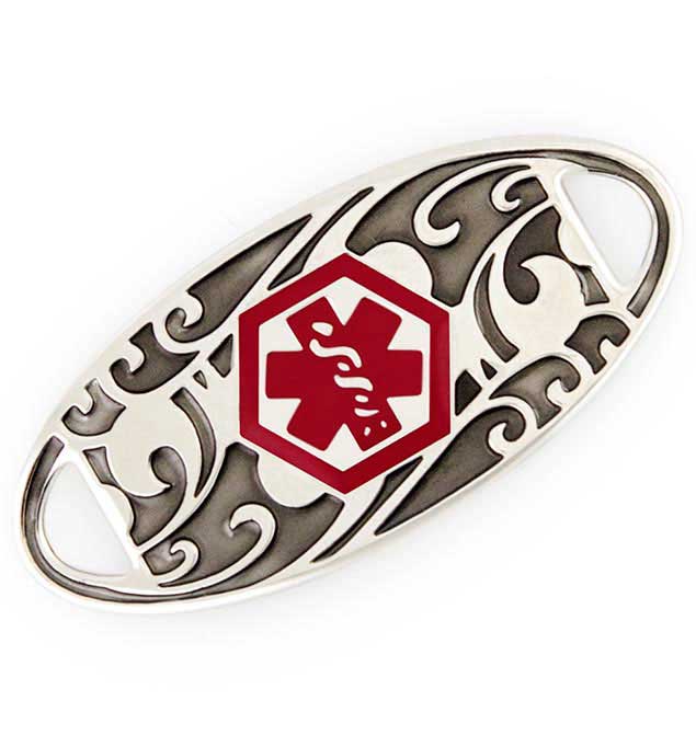 silver diabetes alert medical id tags with red medical symbol
